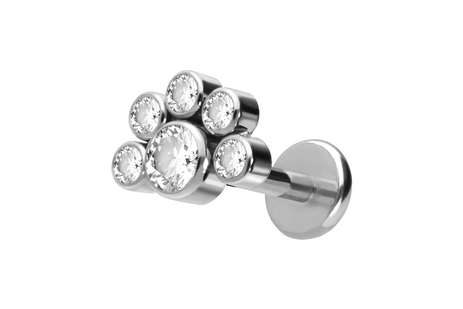 Titan Labret Piercing mit Push Fit 6 KRISTALLE